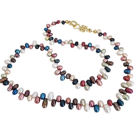 Multi Color Pearl Necklace Eternal Love Knot 18k Gold Plate Clasp A0365 Q7 - Picture 4 of 9